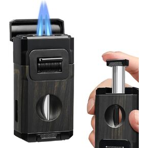 YUSUD Butane Torch Lighter, Refillable Cool Pipe Lighter with Visible Gas Window, Adjustable Windproof Jet Flame, Pocket Table Top Lighters for Men (No Included Fuel)