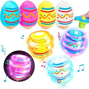 Easter Basket Stuffers for Kids,6 Packs Light Up Spinning Tops Toys with Music, Easter Egg Fillers Easter Gifts for Boys Girls