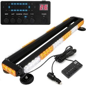 BooYu 28.5" 54LED Rooftop Emergency Strobe Lights Safety Traffic Advisor Warning Hazard Flashing Light bar w/Digital Display Controller for Pickup Safety Construction Vehicles Tow Truck (Amber/White)