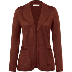 Belle Poque Womens Elegant Sweater for Work Cardigan Blazers Army Green Cardigan Sweater Lapel Collar Cardigan (Red Brown,M)