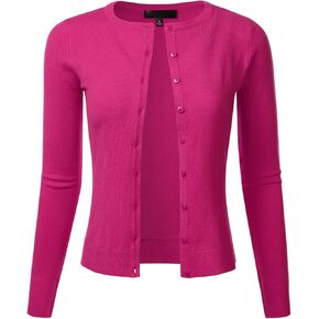 FLORIA Women's Slim Fit Long Sleeve Button Down Crew Neck Knit Cardigan Sweater