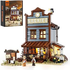 Funwhole Sheriff's-Office Lighting Building-Bricks Set - The Old West Sheriff's Office LED Light Construction Building Model Set 1240 Pcs for Adults and Teen