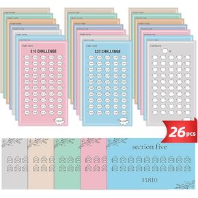 26 قطعة من بطاقة تعقب تحدي توفير الميزانية، كتاب تحدي توفير المال، لتوفير 5050 دولارًا، 500، 10000، 1000، إلخ in Kuwait