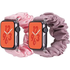 [2 Pack] Scrunchie Band Compatible with Kids Apple Watch Band 38mm 40mm 41mm & 42mm 44mm 45mm,Cute Printed Elastic Solo Loop Bands for iWatch Series 9/8/7/6/5/4/3/SE/SE2/Ultra 2/Ultra,Boys & Girls