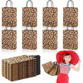 Tinlade Leopard Print Goodies Bags Animal Print Party Bags Paper Jungle Safari Party Favors for Kids Wild Life Animal Birthday Baby Shower Party Supplies (16 Pcs)
