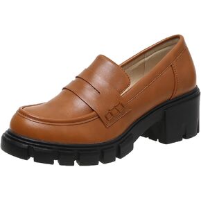 Womens Loafers Platform Lug Sole Chunky Heel Slip on Round Toe Loafers Casual Fashion Business Work Shoes US5-11