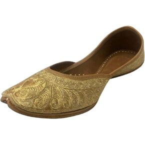 Gold Bridal Flats Wedding Shoes Indian Punjabi Jutti Mojari Designer Shoes