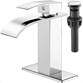 Waterfall Bathroom Faucet Oil Rubbed Bronze, Brass 4 Ins Bathroom Faucets One Hole or 3 Hole, Bathroom Sink Faucet Single Handle with Deck Plate & Pop-up Drain