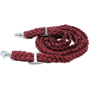 CHALLENGER Roping Knotted Horse Tack Western Barrel Reins Nylon Braided Burgundy 8ft 607167