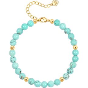 Aobei Pearl Round Turquoise Bracelets for Women Boho Chakra Gemstone Beaded Bracelets Minimalist Layering Jewelry