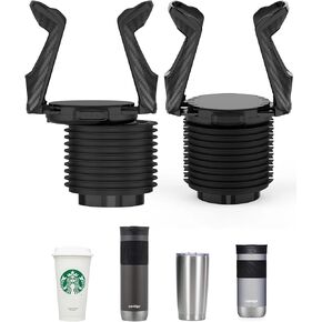 Cup Holder Expander for Car W/Offset Base, Expandable Cupholder Insert Adapter for Small/Medium 18-32oz Water Bottles and Mugs - Adjustable Drink Holder for Automotive Black(2-Pack)