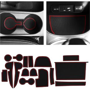 CupHolderHero يناسب ملحقات Kia Soul 2014-2019، حشوات حامل أكواب داخلية مضادة للانزلاق ومضادة للغبار، وسجادات بطانة وحدة التحكم المركزية، وبطانات جيب الباب، مجموعة 16 قطعة (زخرفة حمراء)