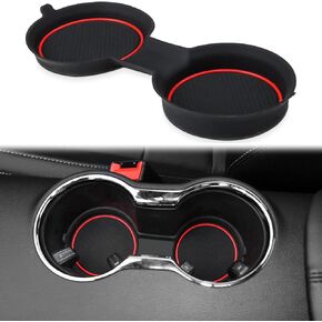 Auovo 3D Cup Holder Insert Coaster Compatible with Ford Mustang Accessories 2015-2023 Silicone Cup Mat Pad Liner Replacement Interior Decoration (Red Trim, 1-pc)