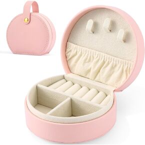 Neveika Portable Travel Mini Jewelry Box Small Jewelry Case Seashell-Shaped Top Handle Jewelry Case Leather Jewellery Ring Organizer Case Girls Women Earring,Necklace,Rings,Bracelets(Pink 2pcs).