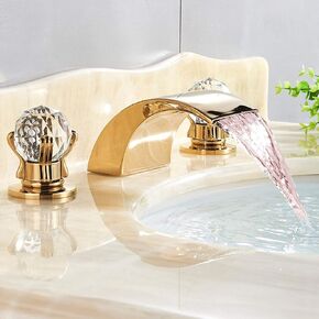 NeierThodore High Arc Waterfall Widespread Bathroom Sink Faucet 2 Crystal Handles 3-Hole 8-Inch Vanity Basin Mixer Tap Chrome Finish Commercial,Brushed Nickel