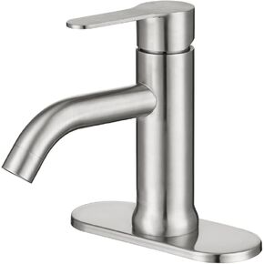 Single Hole Bathroom Faucet with Removable Aerator, Bathroom Sink Faucet with Deck Plate (1 or 3 Holes Installable), Single Handle Washbasin Faucet, Bathroom Vanity Faucets, Black