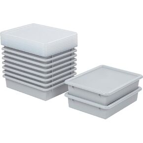 ECR4Kids Letter Size Tray with Lid, Storage Bin, Contemporary, 10-Piece