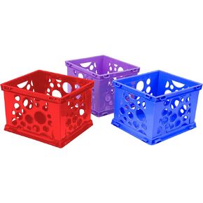 Storex Premium File Crate with Handle Cutouts – Letter and Legal Document and Folder Storage, Assorted Colors, 3-Pack (61797A03C)