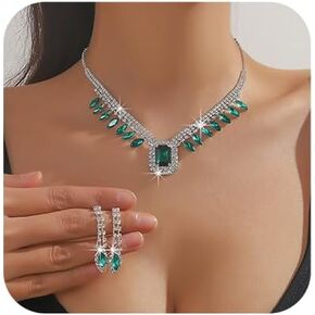 Bride Crystal Necklace Earrings Set for Women Bridal Wedding Jewelry Sets Rhinestone Choker Necklace Prom Costume Jewelry Set for Brides Bridesmaid