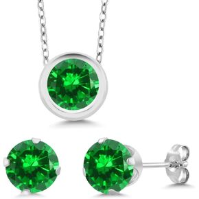 Gem Stone King 925 Sterling Silver Round 6MM Gemstone Birthstone Pendant and Earrings Jewelry Set For Women with 18 Inch Silver Chain