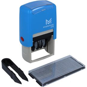 MasterMark Self-Inking DIY Date Stamp Kit - 1-5/8" x 1" Impression - Blue and Red Ink (8755)