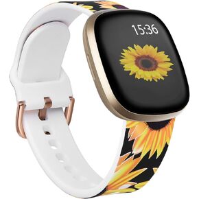 KOREDA Sport Band Compatible with Fitbit Versa 4/Versa 3/Sense 2/Sense, Floral Silicone Printed Fadeless Pattern Replacement Band Strap for Fitbit Versa 4/Versa 3/Sense 2 Smart Watch