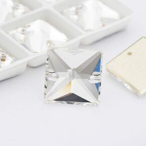 50PCS Clear Sew On Glass Crystal Square Rhinestone, Sew On Flat Back Glass Crystal Beads, Sewing Square Glass Strass (Clear, 16mm)