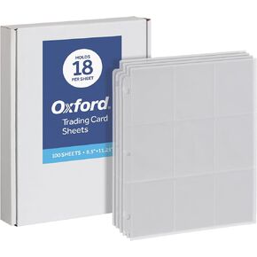 Oxford Poly Trading Card Sheets, Clear Double-Sided Card Sheets, Trading Card Sleeves, Card Sleeves for Binders, 100 PK, 2.5" x 3.5" Pockets (78780)