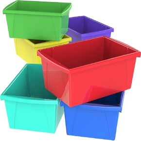 Storex 5.5 Gallon (21L) Classroom Storage Bin, Assorted Colors, 6-Pack (61515A06C)