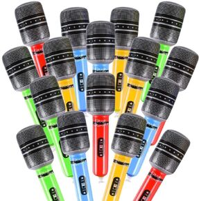 24 PCS Inflatable Microphones Singing Party Decoration Blow up Microphone Toy Inflatable Microphone for 80s 90s Party Decorations - 80s 90s Party Favors Decorations Supplies Plastic Prop