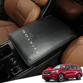 Leather Center Console Cover Armrest Pad Protector Armrest Box Cover Accessories Keep Your Armrest in a More Comfortable Feeling (Carbon fiber style) for Lincoln Aviator(2020 2021 2022)
