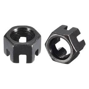 Hexagon Slotted Nuts with Fine Thread, M10 x 1.25mm GB58 Carbon Steel Hex Castle Nuts Black - Pack of 10
