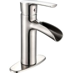 Bathroom Sink Faucet, Waterfall Bathroom Faucets Single Handle One Hole or Three Holes Faucet for Bathroom Sink Tap with Cover Plate 100% Lead-Free Bathroom Faucet, Brushed Nickel
