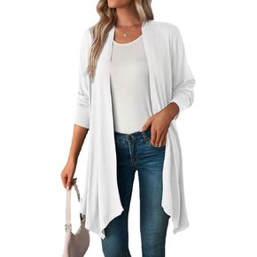 Womens Cardigan Solid Color Open Front for Ladies Long Sleeve Casual Mid-Length Sweater Coat