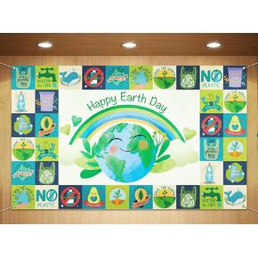 Sunwer Happy Earth Day Photo Booth Backdrop April 22 Party Decor School Classroom Wall Hanging Background Decoration Supply (5.9×3.6ft)