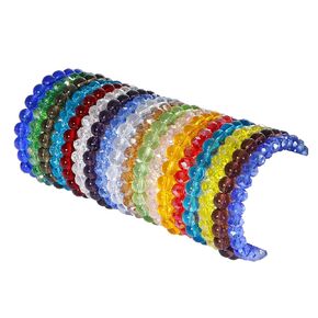 18Pcs 8mm Stretch Beaded Bracelet for Women Teen Girls, Colorful Glass Ball Bead Bracelets, Crystal Elastic Round Beads Bracelets Set, Handmade Bracelet Jewelry Gifts