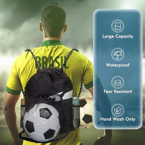 Soccer Bag with Detachable Ball Mesh Bag, Large Capacity Drawstring Gym Bag for Adult Boys Girls, Waterproof Sport Equipment Bag Suitable for Basketball Volleyball Baseball in Saudi Arabia