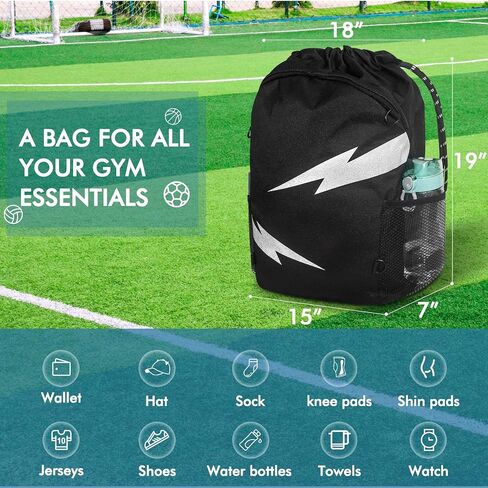 Soccer Bag with Detachable Ball Mesh Bag, Large Capacity Drawstring Gym Bag for Adult Boys Girls, Waterproof Sport Equipment Bag Suitable for Basketball Volleyball Baseball in Saudi Arabia