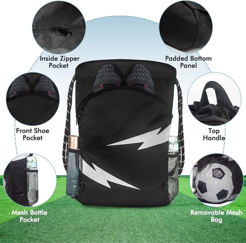 Soccer Bag with Detachable Ball Mesh Bag, Large Capacity Drawstring Gym Bag for Adult Boys Girls, Waterproof Sport Equipment Bag Suitable for Basketball Volleyball Baseball in Saudi Arabia