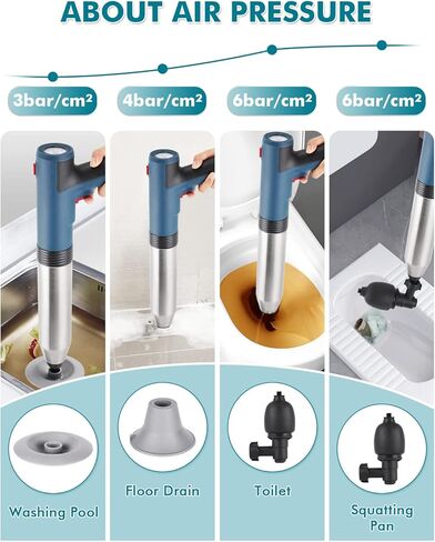 مكبس مرحاض كهربائي مكبس هواء للمرحاض، أداة إزالة انسداد المرحاض، أداة إزالة انسداد الهواء بالضغط العالي، منظف الصرف، مزيل انسداد الصرف، غطاس لحوض المطبخ، تصريف الأرضية، حوض الاستحمام in Kuwait