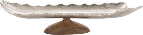 Deco 79 Aluminum Tray with Wood base, 30" x 8" x 7", Silver in Saudi Arabia