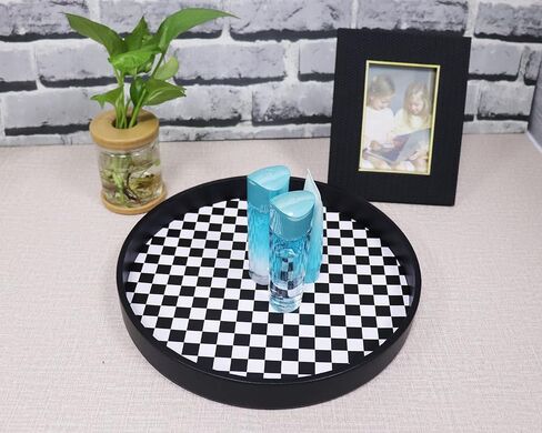 MCBZ Home Round Leather Tray, Round Decorative Tray, Round Serving Tray, Leather Ottoman Tray, Circle Coffee Table Tray,Diameter13.2 * 1.8" (Black) in Saudi Arabia