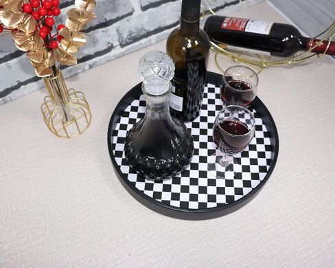 MCBZ Home Round Leather Tray, Round Decorative Tray, Round Serving Tray, Leather Ottoman Tray, Circle Coffee Table Tray,Diameter13.2 * 1.8" (Black) in Saudi Arabia