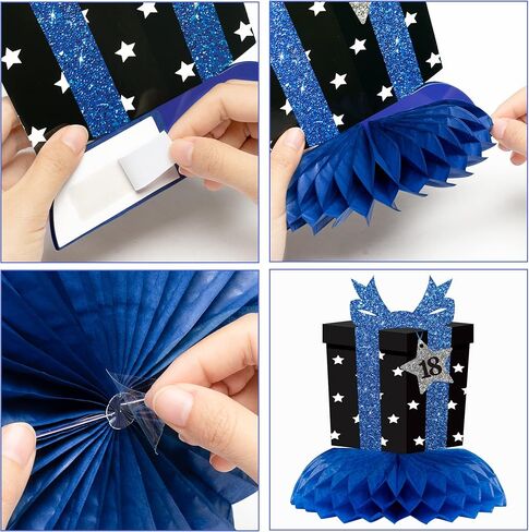 WATINC 26pcs 18th Glitter Black Gold Birthday Banner Party Decorations, Time To Adult 18 Birthday Decorations Hanging Swirls Banner Honeycomb Centerpieces for Boys Girls Happy 18 Years Old Bday Party in Saudi Arabia