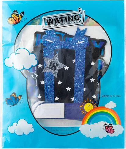 WATINC 26pcs 18th Glitter Black Gold Birthday Banner Party Decorations, Time To Adult 18 Birthday Decorations Hanging Swirls Banner Honeycomb Centerpieces for Boys Girls Happy 18 Years Old Bday Party in Kuwait