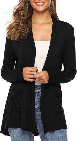Women's Casual Lightweight Open Front Long Sleeve Cardigans with Pockets in Saudi Arabia