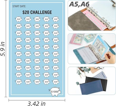 26 قطعة من بطاقة تعقب تحدي توفير الميزانية، كتاب تحدي توفير المال، لتوفير 5050 دولارًا، 500، 10000، 1000، إلخ in Kuwait