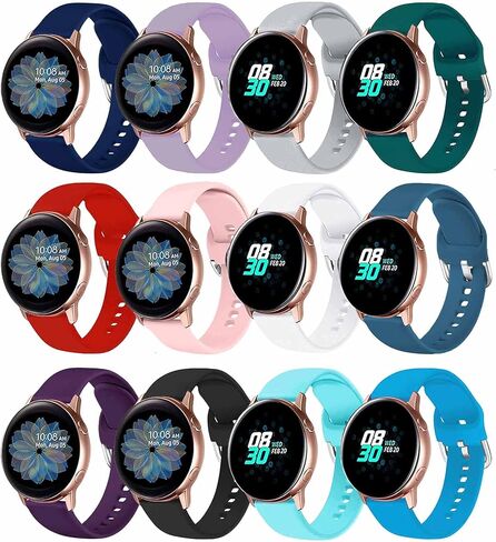 12 شريط لون متوافق مع ساعة Samsung Galaxy Watch Active 2/Galaxy Watch 4/Galaxy Watch 5/Galaxy Watch 6 40mm 44mm، Galaxy Watch 4 6 Classic/Galaxy Watch 5 Pro/Watch 3 41mm، 20mm حزام رياضي من السيليكون الناعم للنساء والرجال in Kuwait