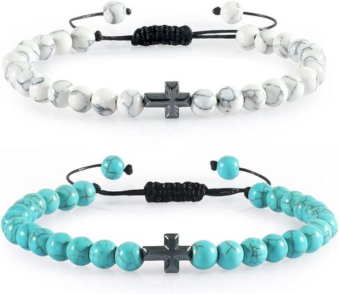 Pingyongchang Cross Beads Bracelet for Men 6mm Natural Stone Handmade Braided Adjustable Bracelet Gifts for Women Girls Couple Gifts Jewelry in Saudi Arabia