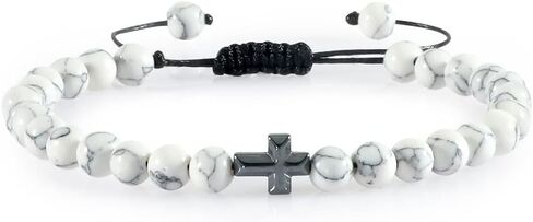 Pingyongchang Cross Beads Bracelet for Men 6mm Natural Stone Handmade Braided Adjustable Bracelet Gifts for Women Girls Couple Gifts Jewelry in Saudi Arabia